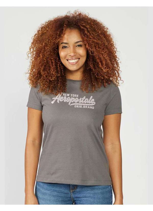 Aeropostale - Camiseta Manga Curta Feminina Silkada Aéropostale - Chumbo