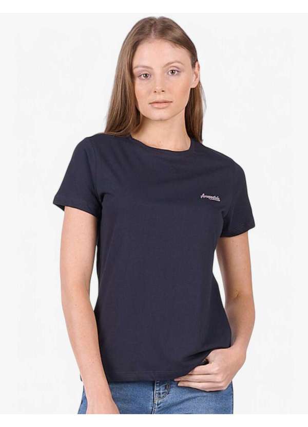 Aeropostale - Camiseta Manga Curta Feminina Toque Seda Aéropostale - Azul Marinho