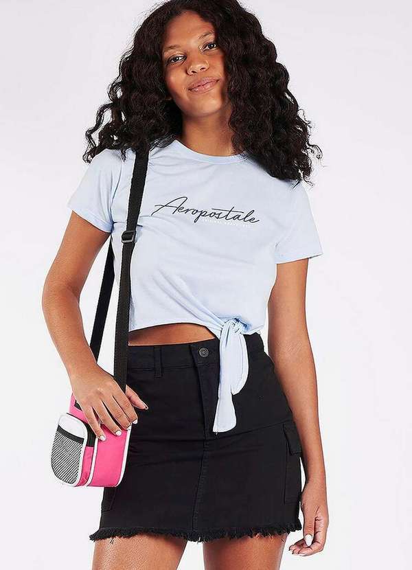 Aeropostale - Camiseta Manga Curta Feminino Silkada Aeropostale - Azul Claro