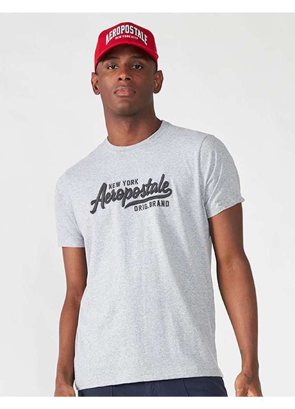 Aeropostale - Camiseta Manga Curta Masculina Bordada Aéropostale - Mescla Médio