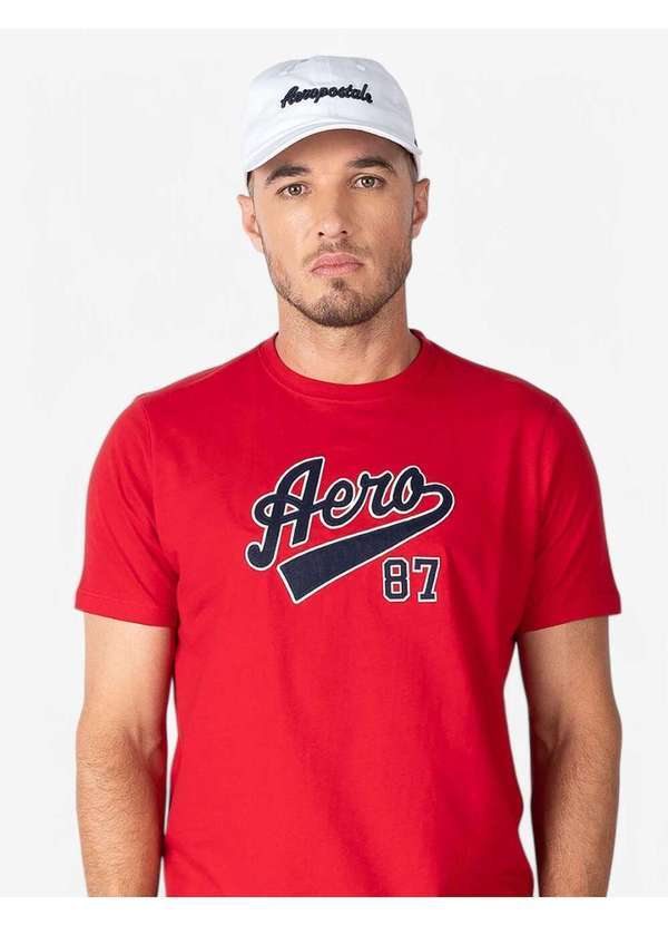 Aeropostale - Camiseta Manga Curta Masculina Bordada Aéropostale - Vermelho