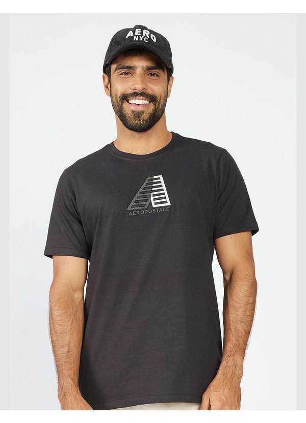 Aeropostale - Camiseta Manga Curta Masculino Bordada Aéropostale - Preto