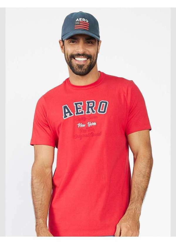 Aeropostale - Camiseta Manga Curta Masculino Bordada Aéropostale - Vermelho