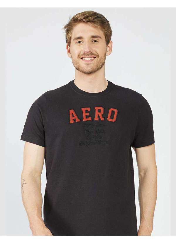 Aeropostale - Camiseta Manga Curta Masculino Bordada Aéropostale - Preto