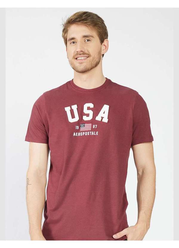 Aeropostale - Camiseta Manga Curta Masculino Bordada Aéropostale - Vinho 1