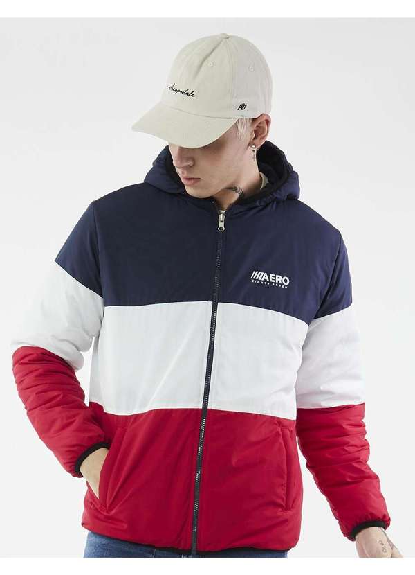 Aeropostale - Jaqueta Masculina Dupla Face Aéropostale - Marinho/Branco/Vermelho