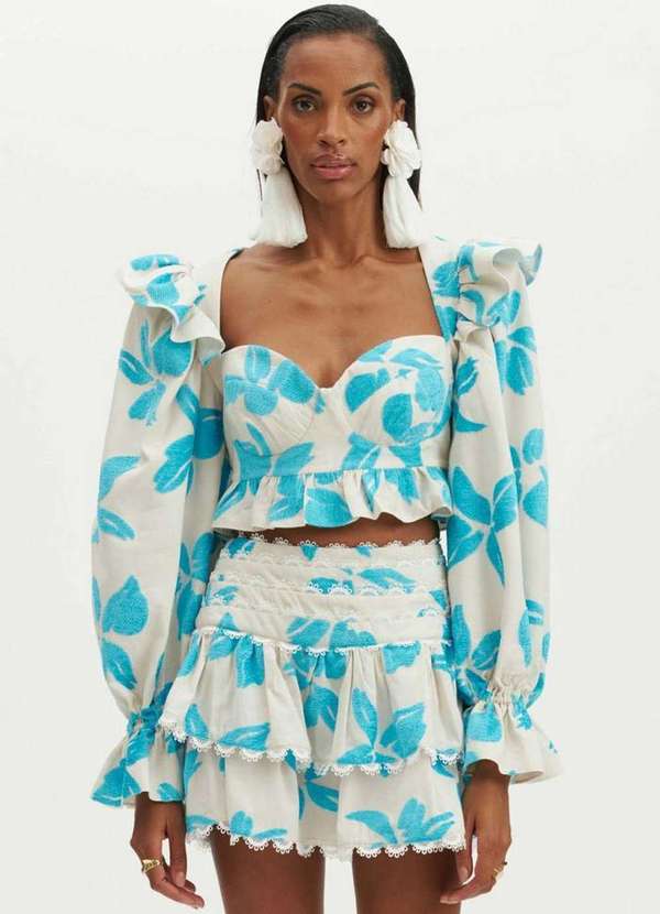 Amarante do Brasil - Blusa Cropped Manga Media Amarante Bege