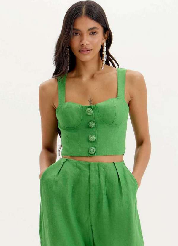 Amarante do Brasil - Blusa Curta com Botões Amarante Verde