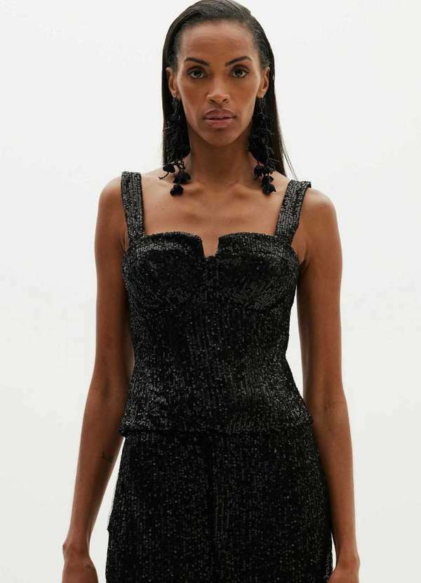 Amarante do Brasil - Blusa de Paetê Corset Preto