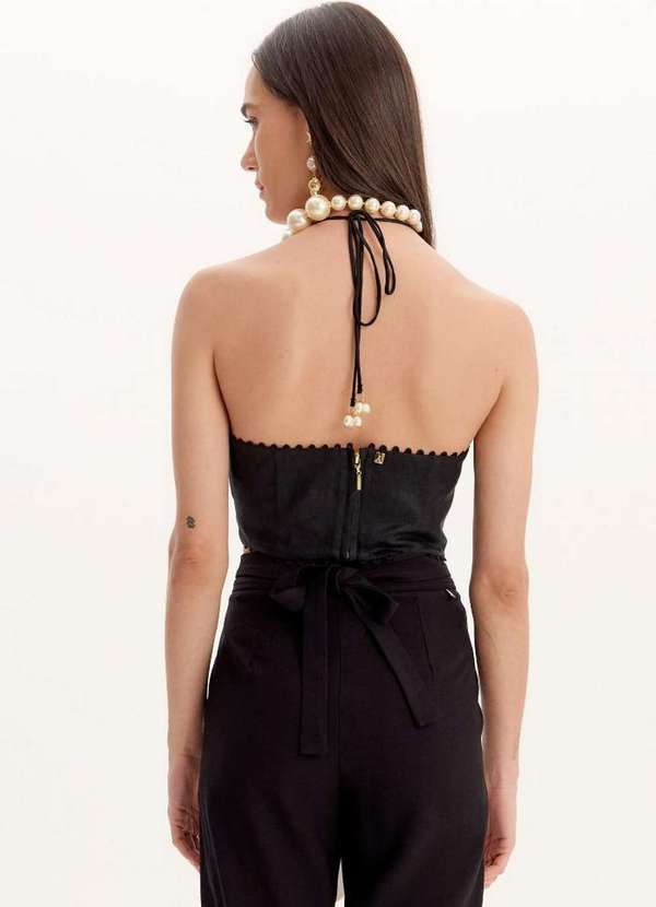 Amarante do Brasil - Top Cropped com Amarração Linho Preto 3