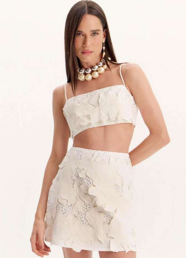 Amarante do Brasil - Top Cropped de Alças com Bordado Branco