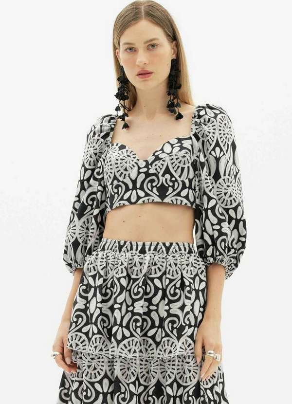 Amarante do Brasil - Top Cropped Manga Bufante Preto