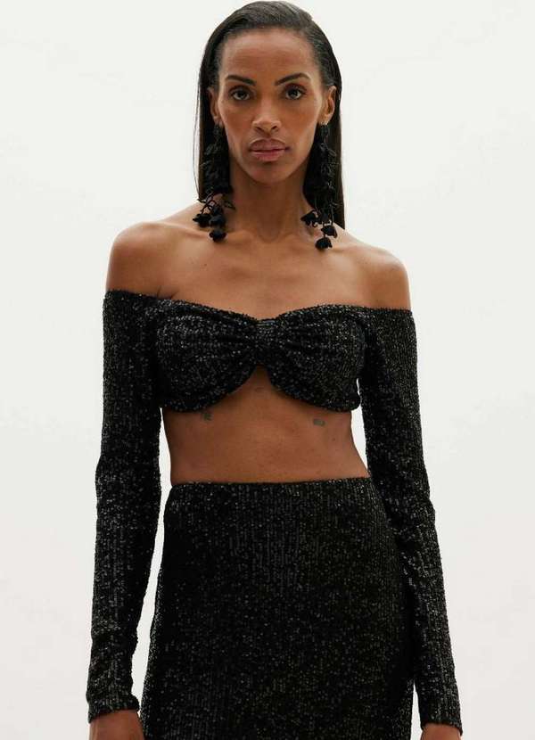 Amarante do Brasil - Top Cropped Ombro a Ombro Amarante Preto