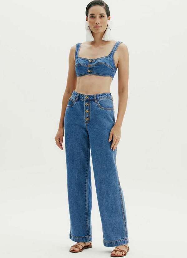Amarante do Brasil - Top Jeans Cropped de Alça Azul