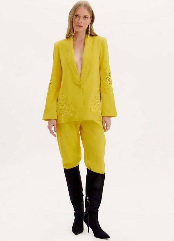 Amarante do Brasil - Calça Chino Cintura Alta Amarelo