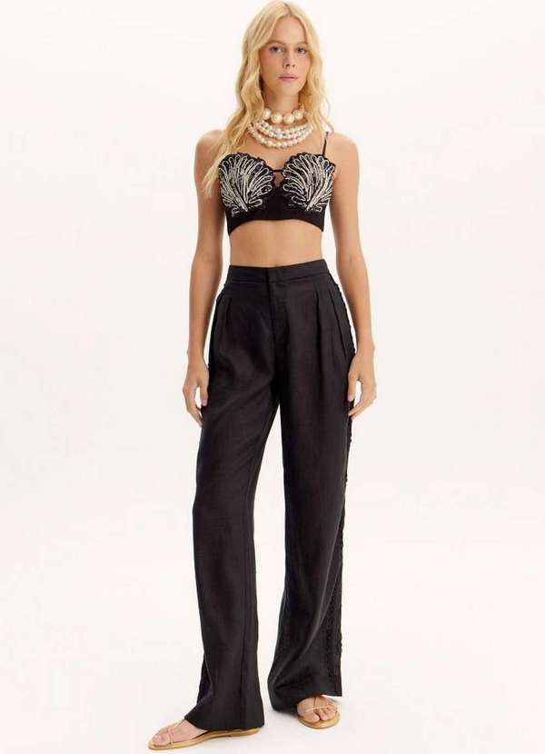 Amarante do Brasil - Calça Full Length Cintura Alta Linho Amarante Preto