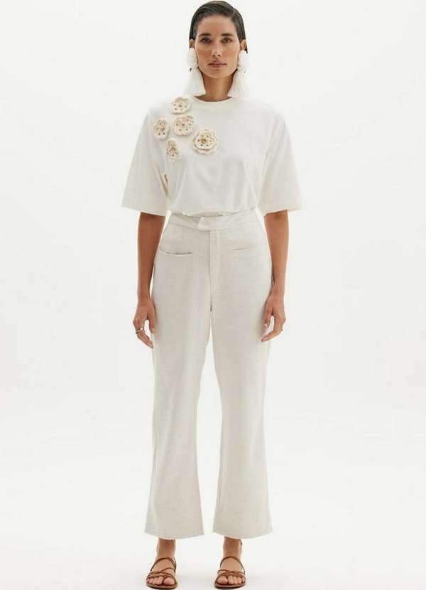 Amarante do Brasil - Calça Reta Cintura Alta Bege