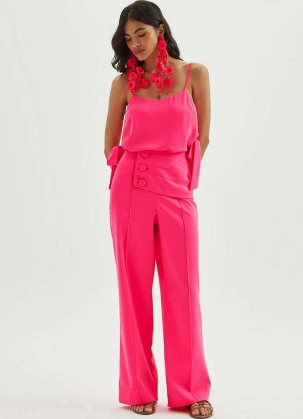 Amarante do Brasil - Calça Wide Leg Cintura Alta Rosa