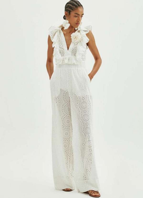 Amarante do Brasil - Calça Wide Leg Cintura Alta Branco Branco