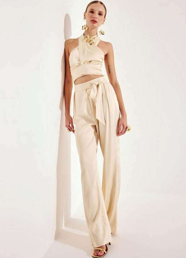 Amarante do Brasil - Calça Wide Leg com Amarração Branco