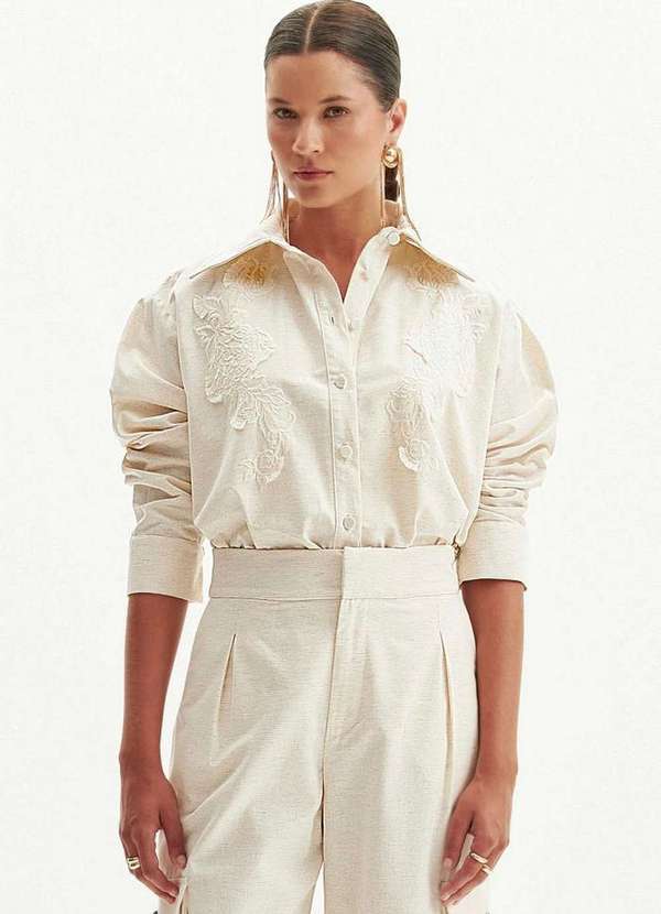 Amarante do Brasil - Camisa Maxi Gola com Bordado Branco