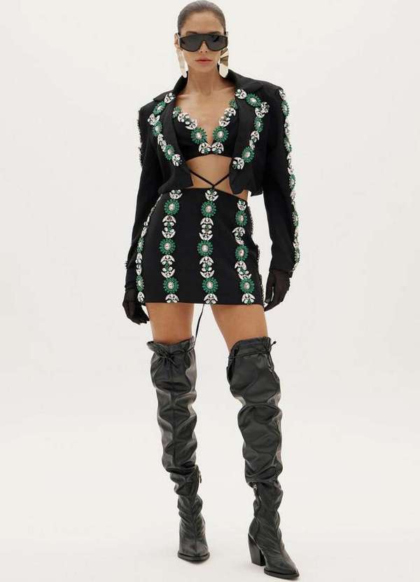 Amarante do Brasil - Blazer Cropped Esmeralda Preto