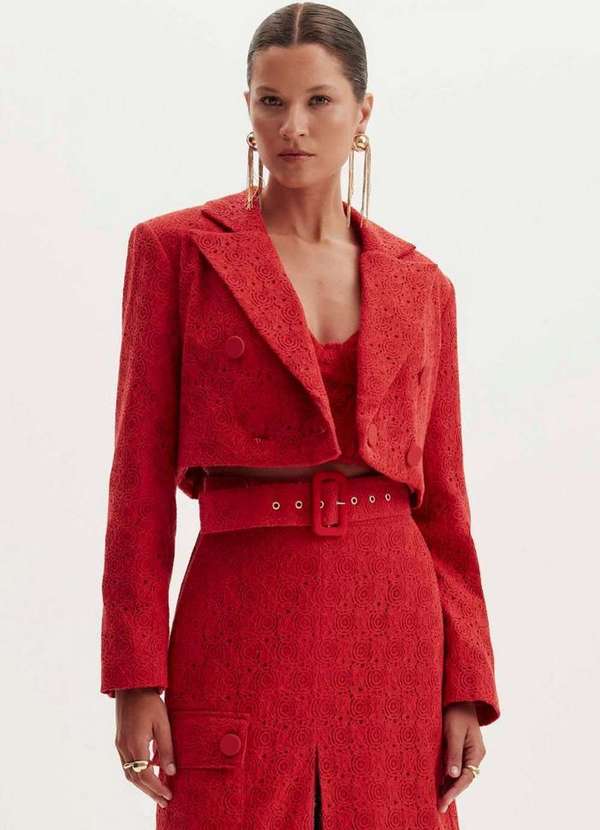 Amarante do Brasil - Blazer Cropped Transpassado Vermelho