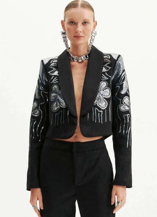 Amarante do Brasil - Blazer Curto Bordado Preto