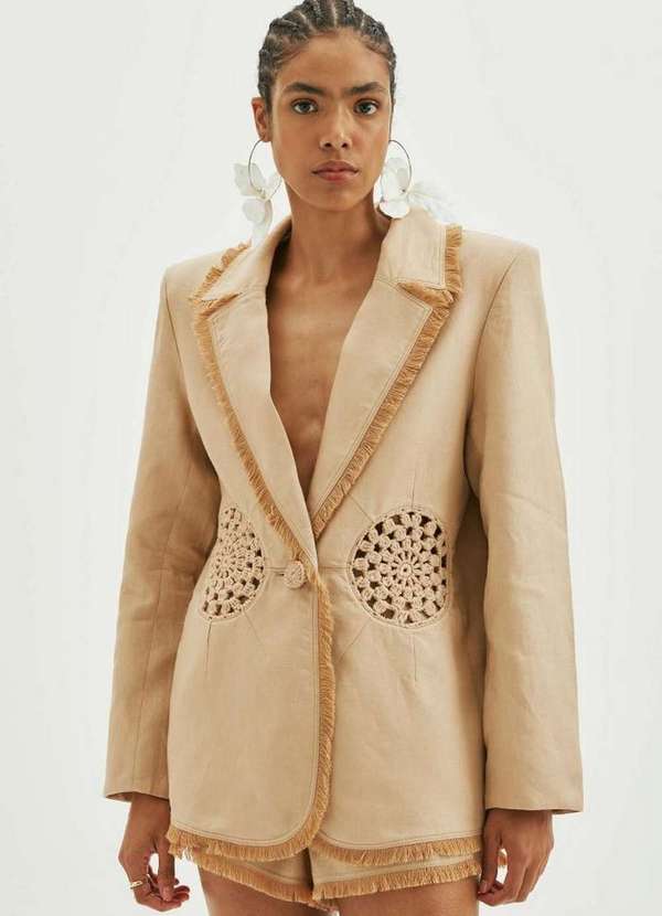 Amarante do Brasil - Blazer de Linho com Crochet Bege