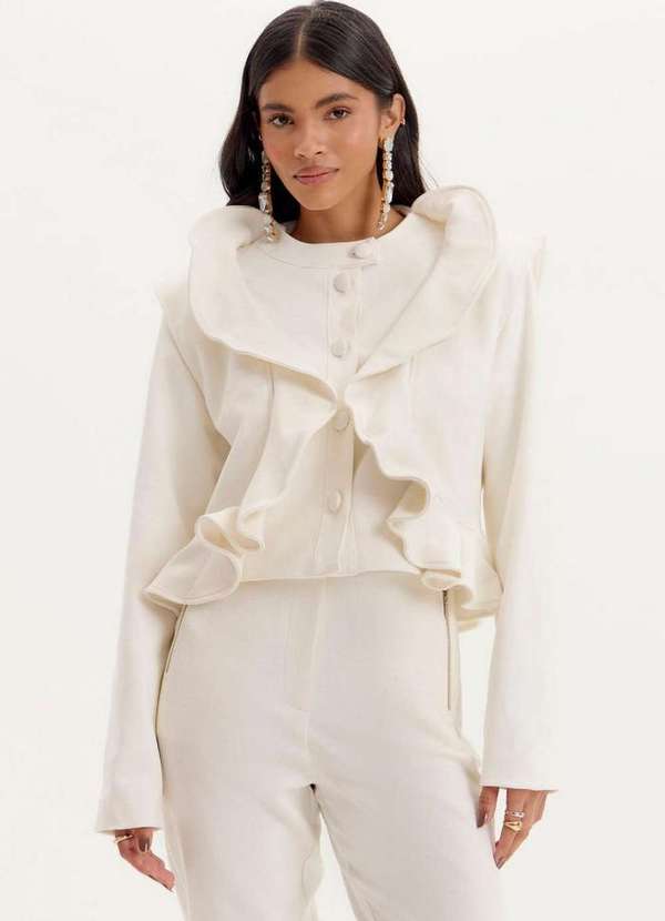 Amarante do Brasil - Jaqueta Curta Biker Babados Branco