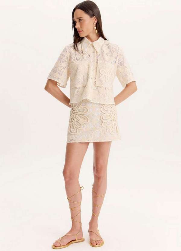 Amarante do Brasil - Saia Curta com Bordado Renda Branco