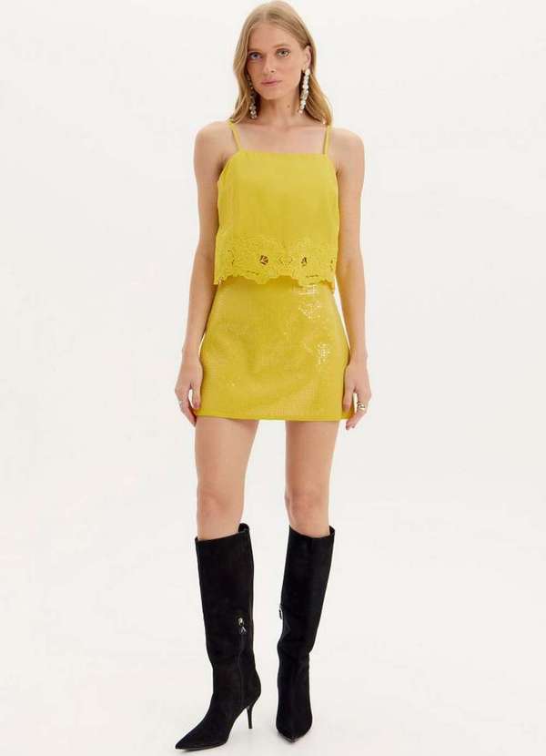 Amarante do Brasil - Saia Curta Paetê Amarelo