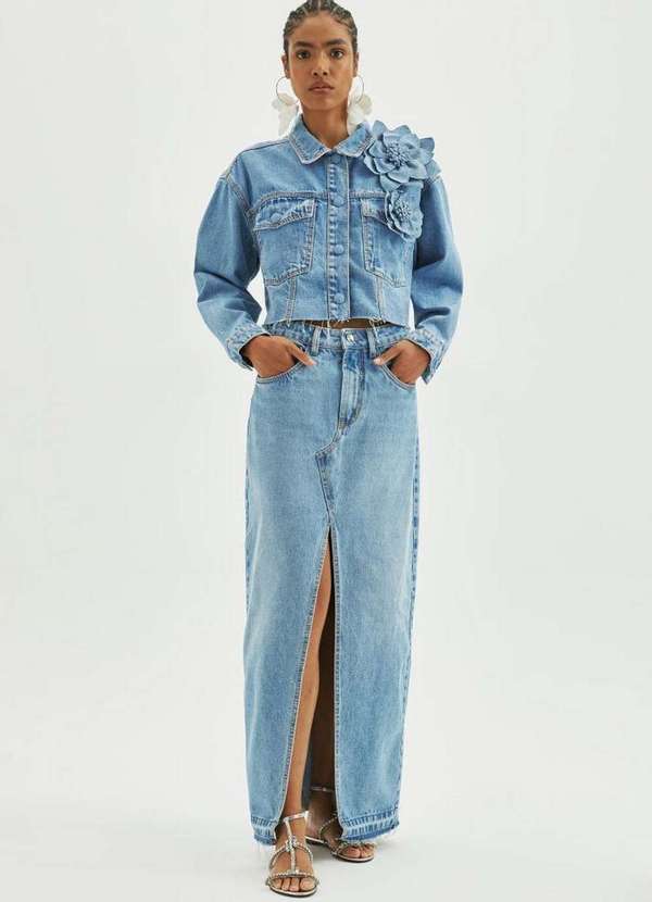 Amarante do Brasil - Saia Jeans Super Midi High Amarante Azul