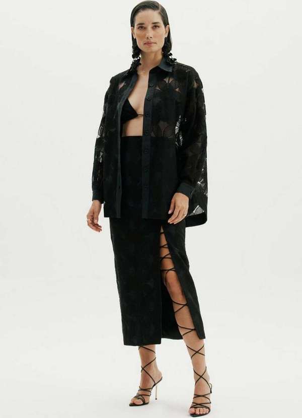 Amarante do Brasil - Saia Reta com Fenda Preto