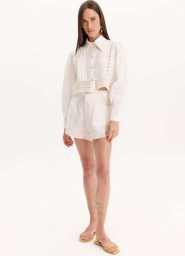 Amarante do Brasil - Short Alfaiataria Cintura Média Linho Amarante Branco