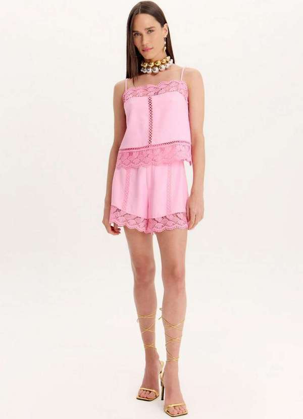 Amarante do Brasil - Short Cintura Alta com Renda Rosa