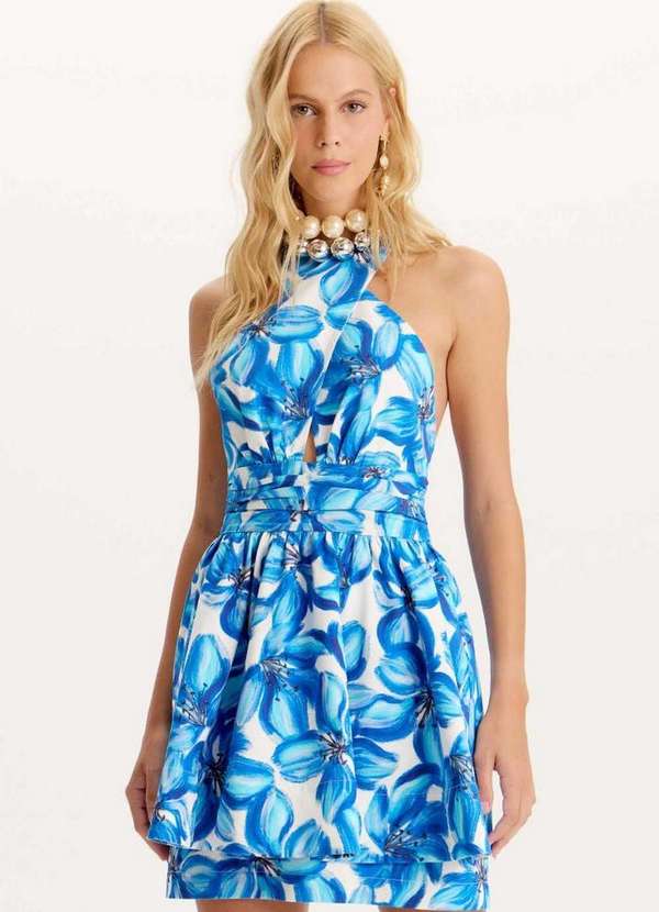 Amarante do Brasil - Vestido Curto com Amarração Estampado Azul 2