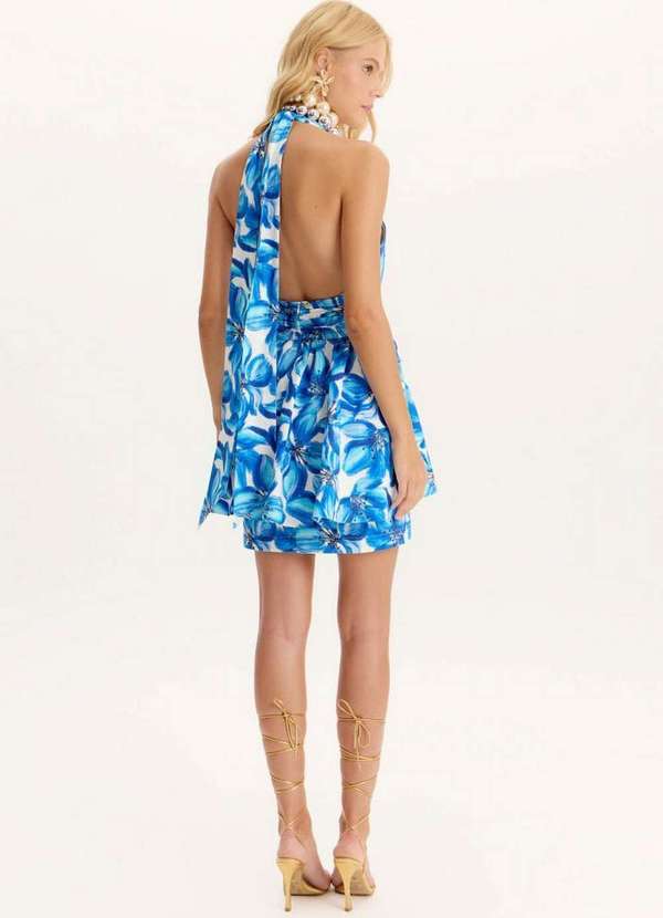 Amarante do Brasil - Vestido Curto com Amarração Estampado Azul 3