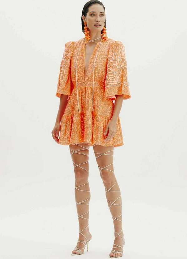 Amarante do Brasil - Vestido Curto com Bordado Laranja