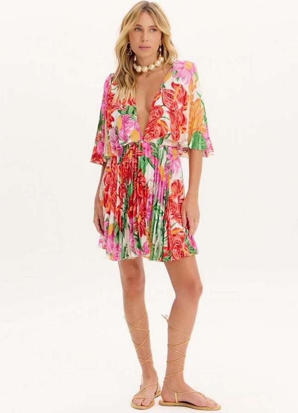 Amarante do Brasil - Vestido Curto Decote Estampado Rosa