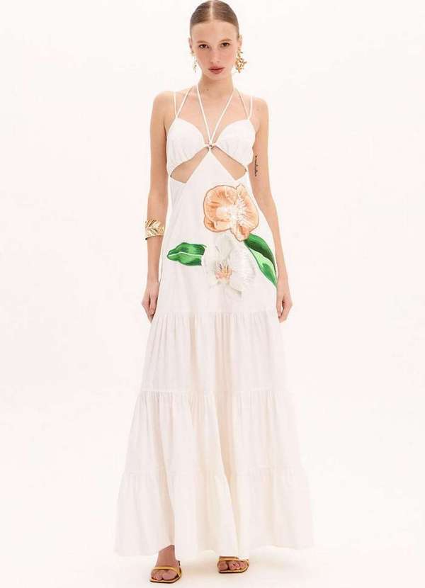 Amarante do Brasil - Vestido Longo Amplo de Alça Amarante Branco