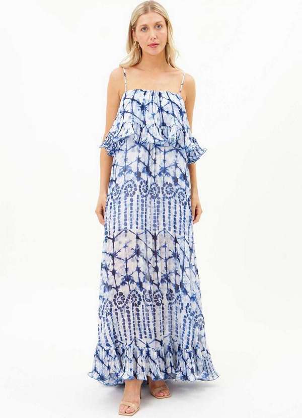 Amarante do Brasil - Vestido Longo Amplo Plissado Camadas Azul