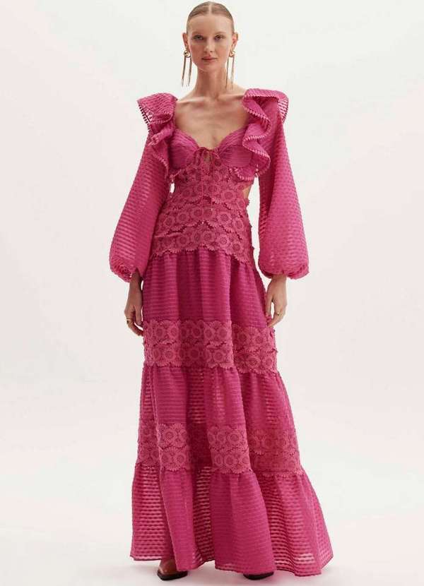 Amarante do Brasil - Vestido Longo Babados Cut Out Rosa