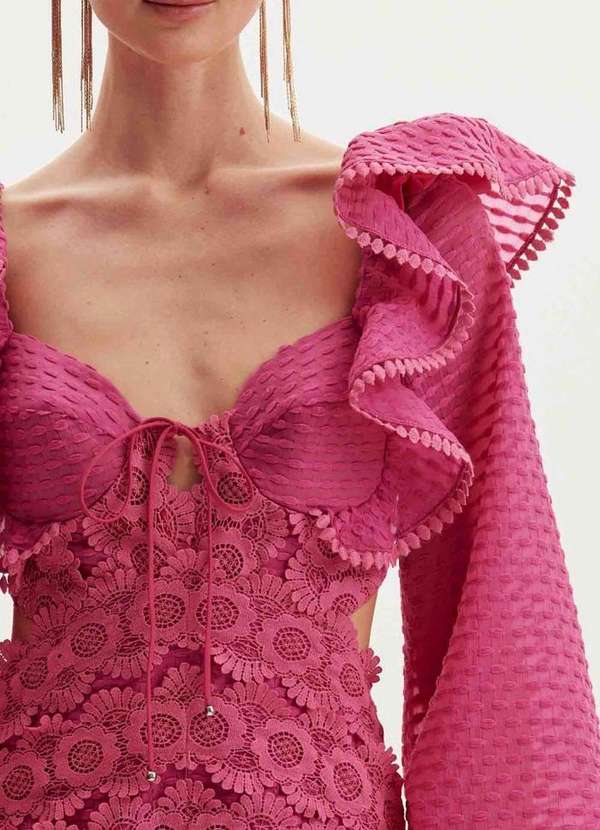 Amarante do Brasil - Vestido Longo Babados Cut Out Rosa 4