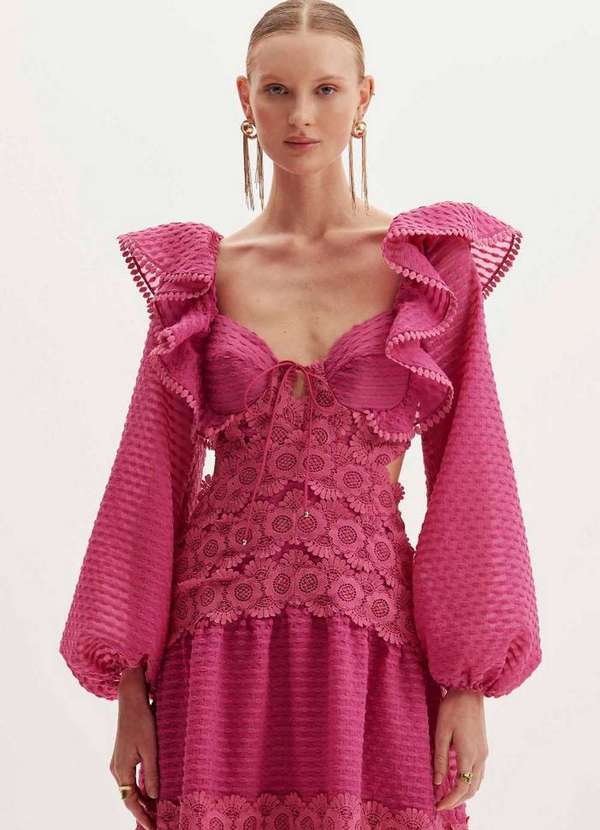 Amarante do Brasil - Vestido Longo Babados Cut Out Rosa 6