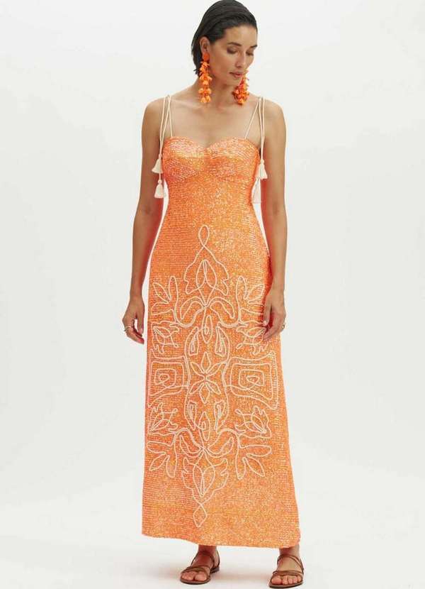 Amarante do Brasil - Vestido Longo Bordado Laranja