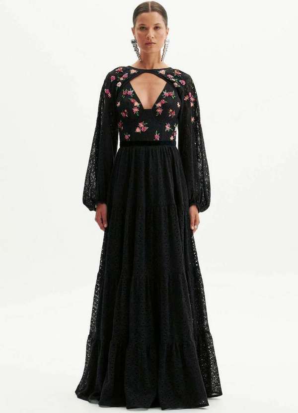 Amarante do Brasil - Vestido Longo com Bordado Preto