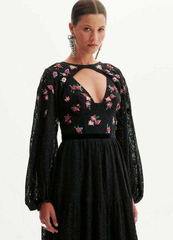 Amarante do Brasil - Vestido Longo com Bordado Preto 2