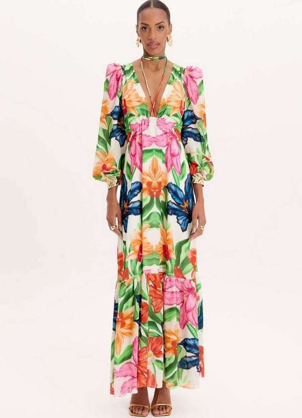 Amarante do Brasil - Vestido Longo Manga Longa Amarante Verde
