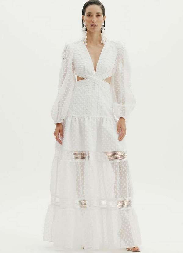 Amarante do Brasil - Vestido Longo Manga Longa com Cut Out Br Amarante Branco